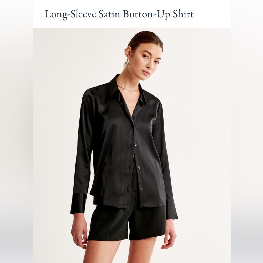 Long sleeve satin button up in black